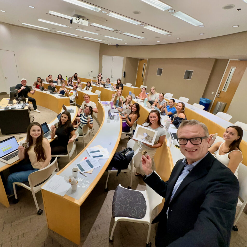 Robb Fahrion on far left speaking at Chapman University, Influencer & Social Media Marketing class, Niklas Myhr, The Social Media Professor